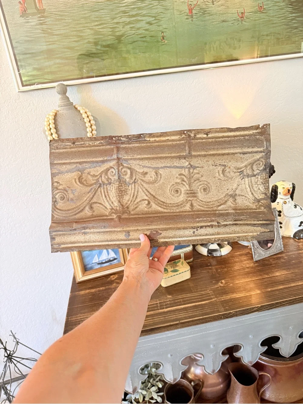 Antique Pressed Tin Ceiling Cove - Salvaged Architectural Panel